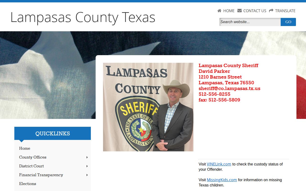 Lampasas County Sheriff custody and booking record source page